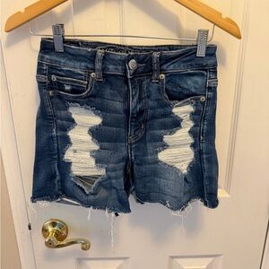 American Eagle Outfitters High Waist Ripped Blue Shorts